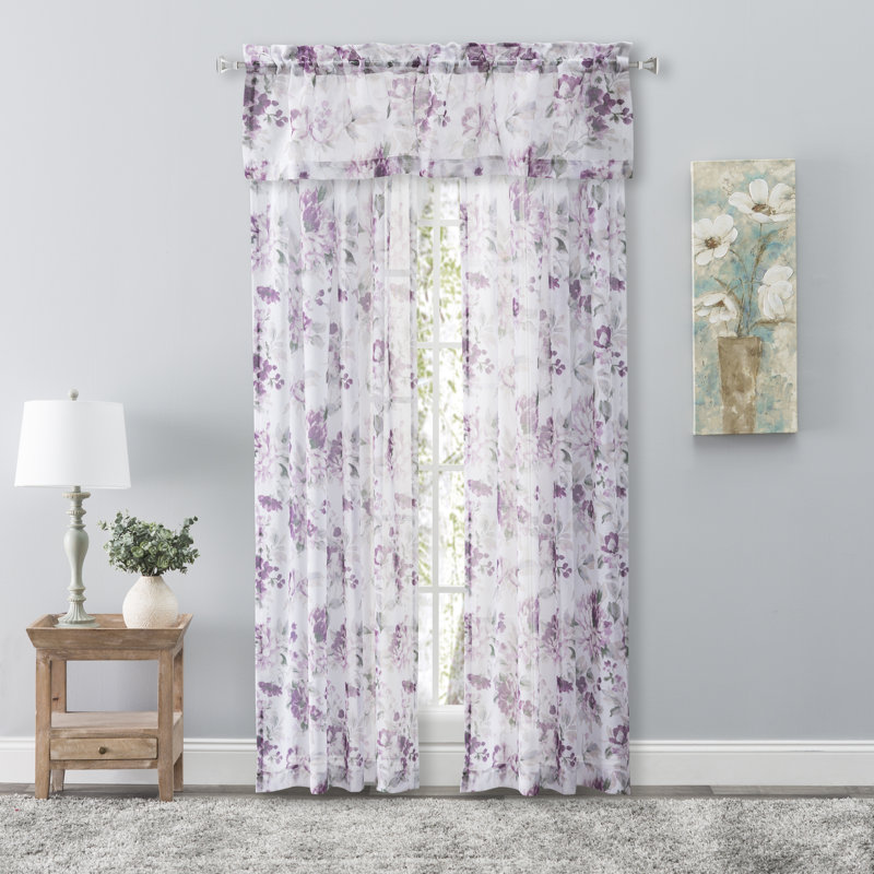Bremen Elegant Water-Color Floral Semi-Sheer Single Curtain Panel, Berry, 54"W x 63"L