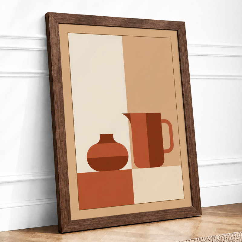 Ceramic Vessels Mid-Century - Framed Print, A2 - 59.4 x 42.0 cm, Walnut