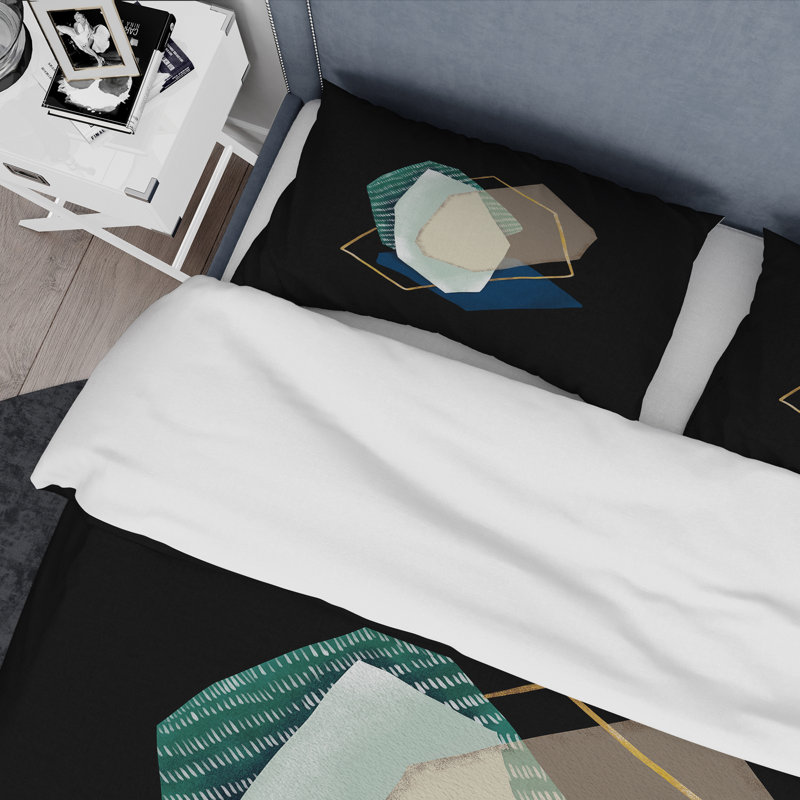 Ensemble de housse de couette moderne en polyester microfibre bleu et brun I, Housse de couette pour très grand lit et 2 très
