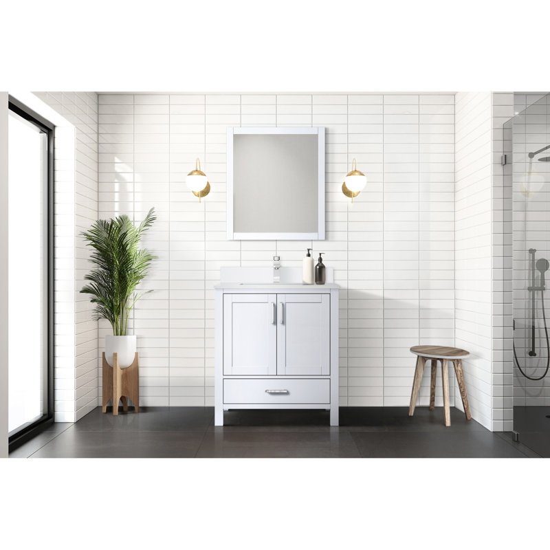 30 po Large meuble-lavabo blanc avec robinet, fermeture en douceur du tiroir et de l'armoire, Blanc
