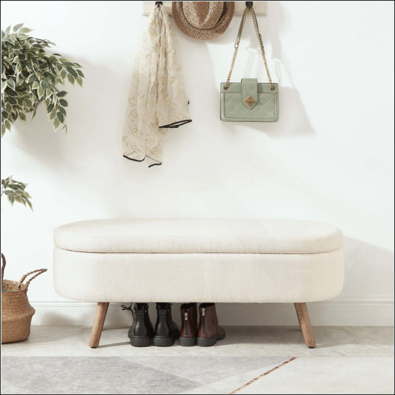 Banc de rangement avec repose-pieds ovale Luxury, Ivoire ivoire