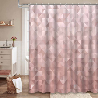 Rideau de douche rose à motif abstrait rose et 12 crochets
