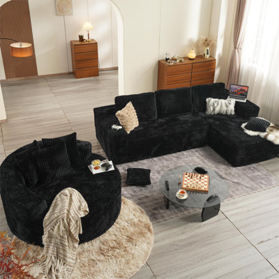 3-Piece No-Assembly Living Room Set, Modern Sectional Sofa With Loveseat And Chaise Lounge
