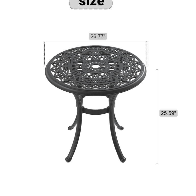 Cast Aluminum Patio Table 27.08" - Black, Umbrella Hole, 14.42lbs, , 160lbs Capacity, 4 Seat, 27.08-inch For Black Frame, Slot, Weight 4 Seating, Rust Proof