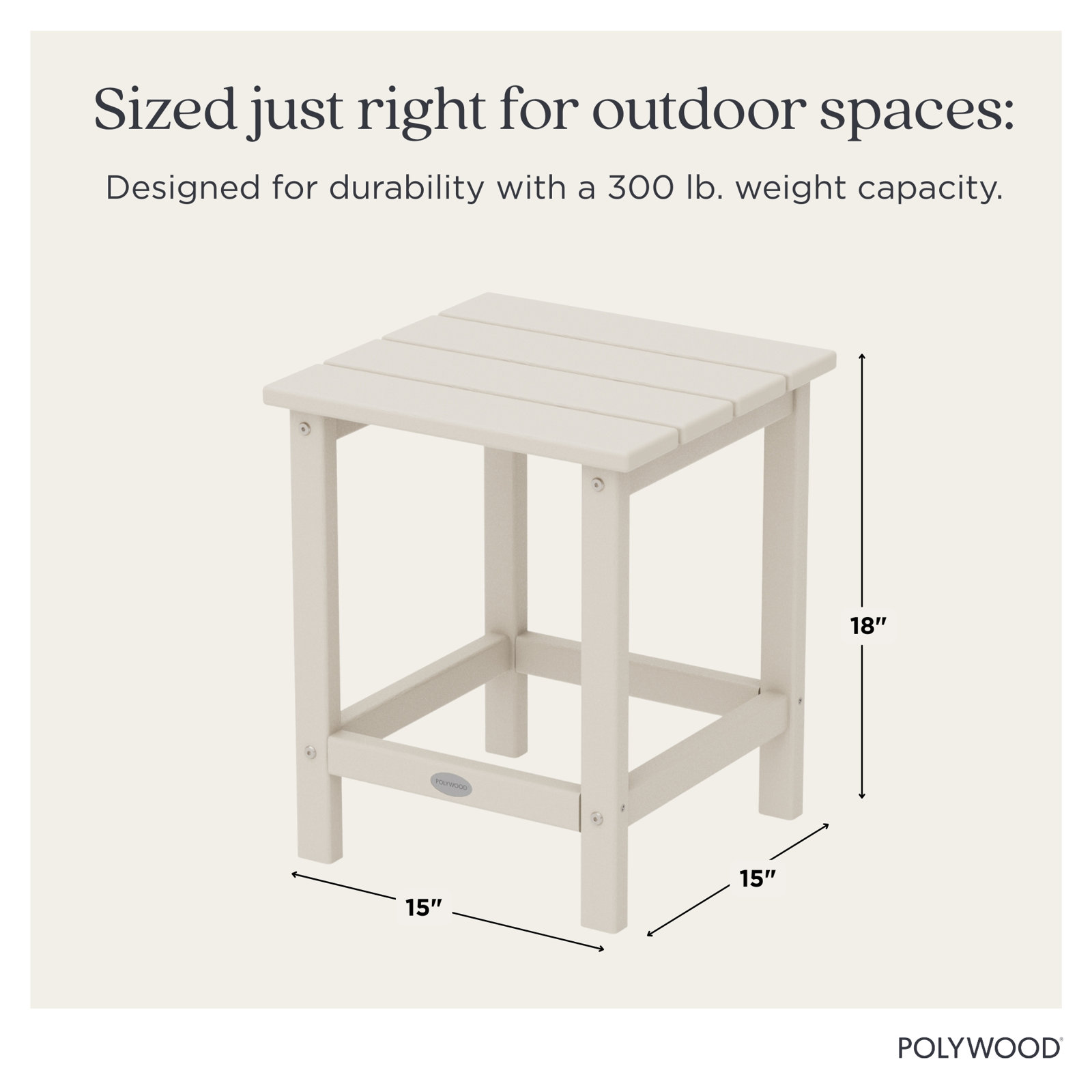 POLYWOOD® Long Island 15" Patio Side Table, Sand