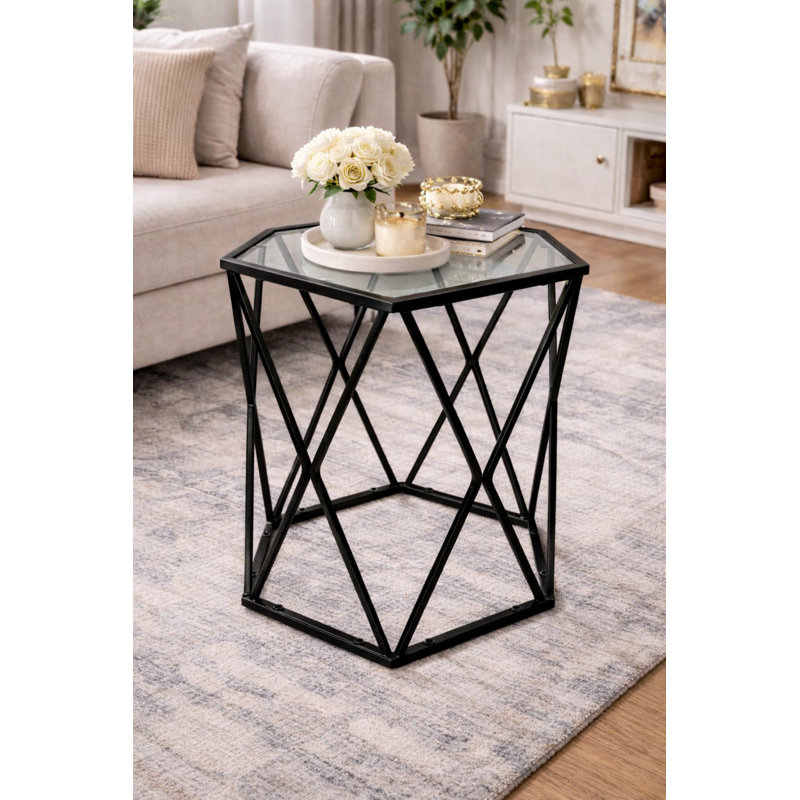 Kandan Glass Top Frame End Table