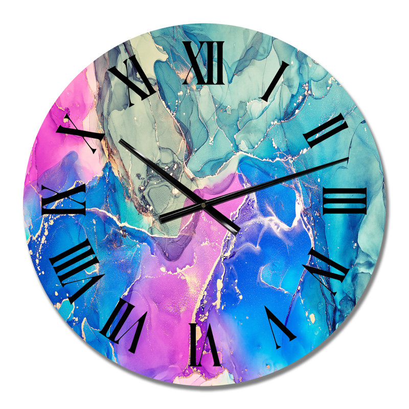 Rose et mauve, art liquide abstrait III - horloge murale moderne, Petit