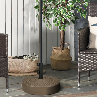 Base de parasol brune remplissable pour terrasse et bord de piscine - 64 lb, 1,5 po 2 po pour l'extérieur, remplissable, ou adaptée, pelouse, terrasse, bord de piscine