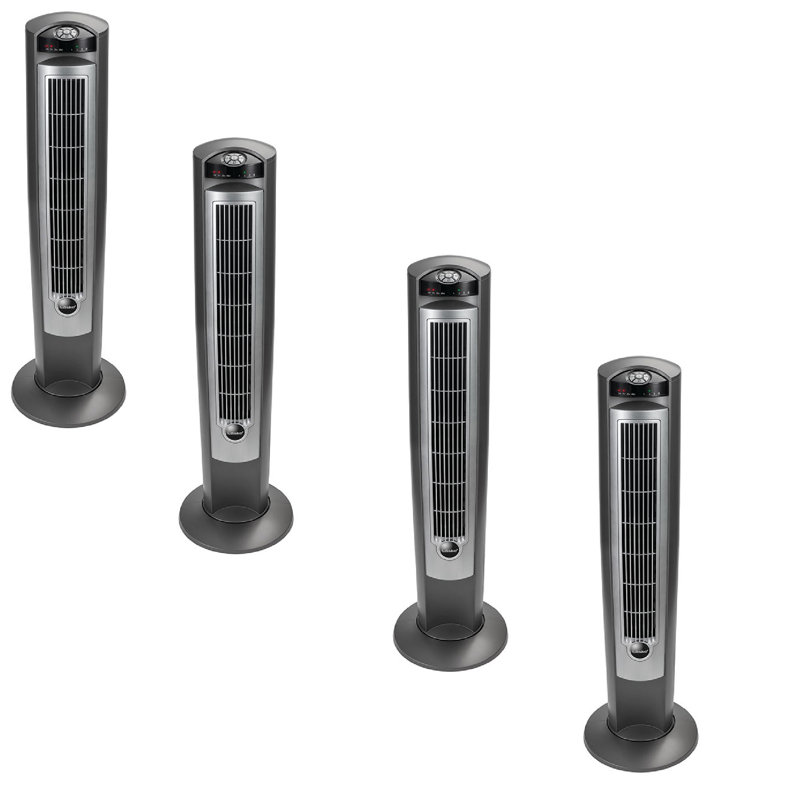 Lasko Wind Curve Nighttime Setting Tower Fan W/ Remote Control, Silver (4 Pack)