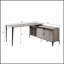 Bureau d'écriture en L avec armoire, portes de grange coulissantes, rangement spacieux et fabrication en bois composite durable pour les bureaux à domicile modernes.-1592887033
