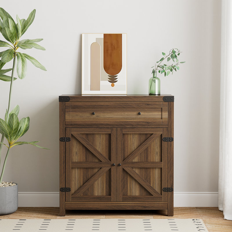 33.46" H Wood 2-Door Accent Cabinet with 1 Drawer, Brown