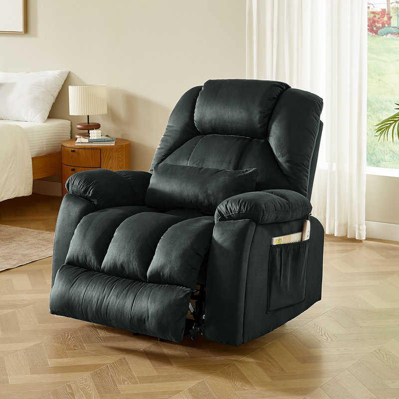 40.1" W Microsuede Oversize Dual Motor Power Lift Recliner Chair With Massage And Heating, Gray