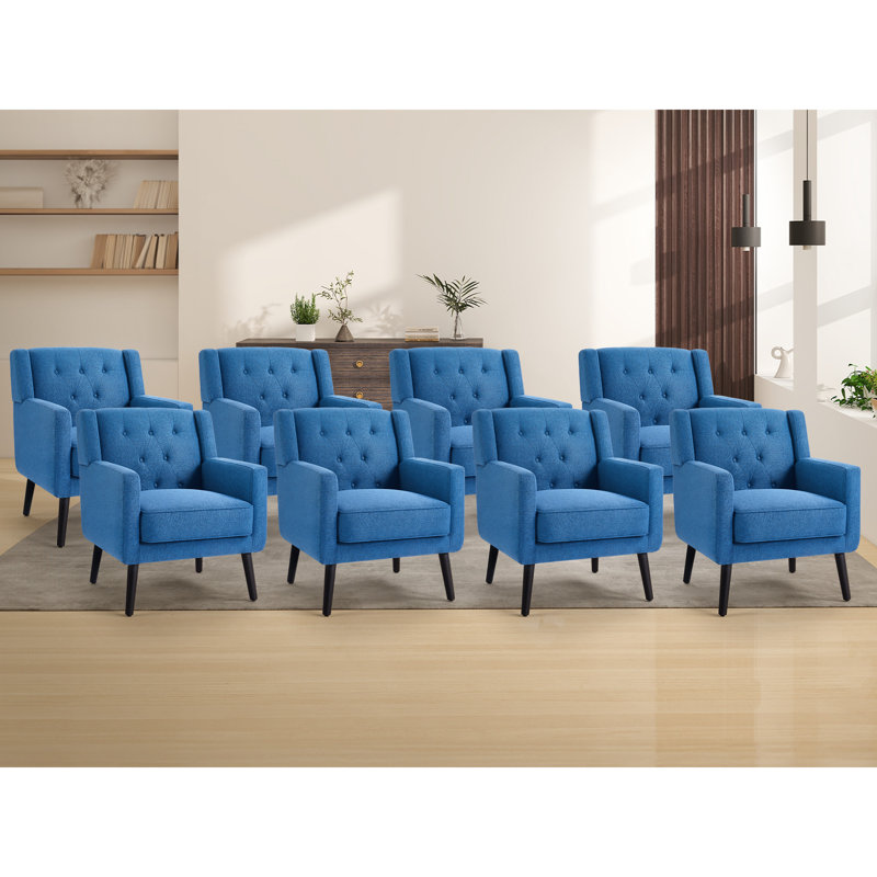 29" Wide Transitional Upholstered Tufted Armchair With Solid Wood Legs, Blue