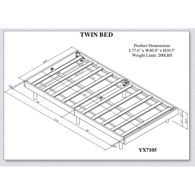 Modern Design Floating Platform Bed Frame, Grey, Twin