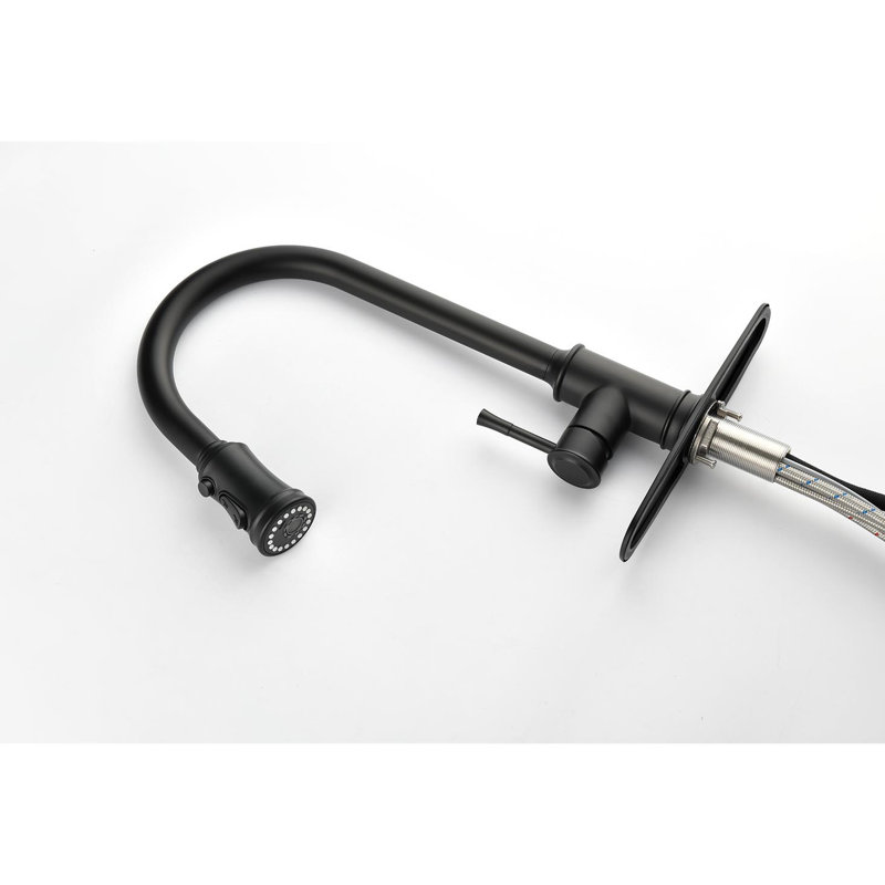 Matte Black Pull Out Kitchen Faucet, Stainless Steel, Single Handle, 3 Water Output Modes, Heat- Surface Faucet With Down In Black, Settings, Construction