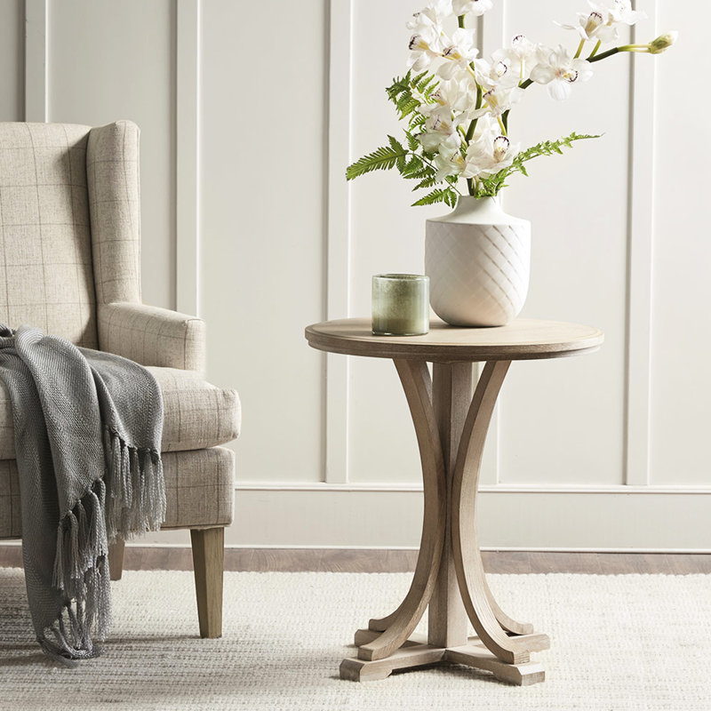 Table d'appoint, plateau en placage de frêne de 21 po de diamètre, pieds en bois massif de blé récupéré, hauteur de 24 po, plateau de meuble de salon, pieds en blé, H 21 po x 24 po, décor