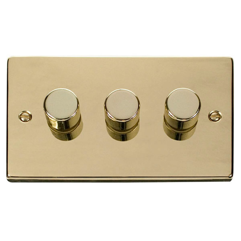 Polished Brass 3 Gang 2 Way LED 100W Trailing Edge Dimmer Light Switch