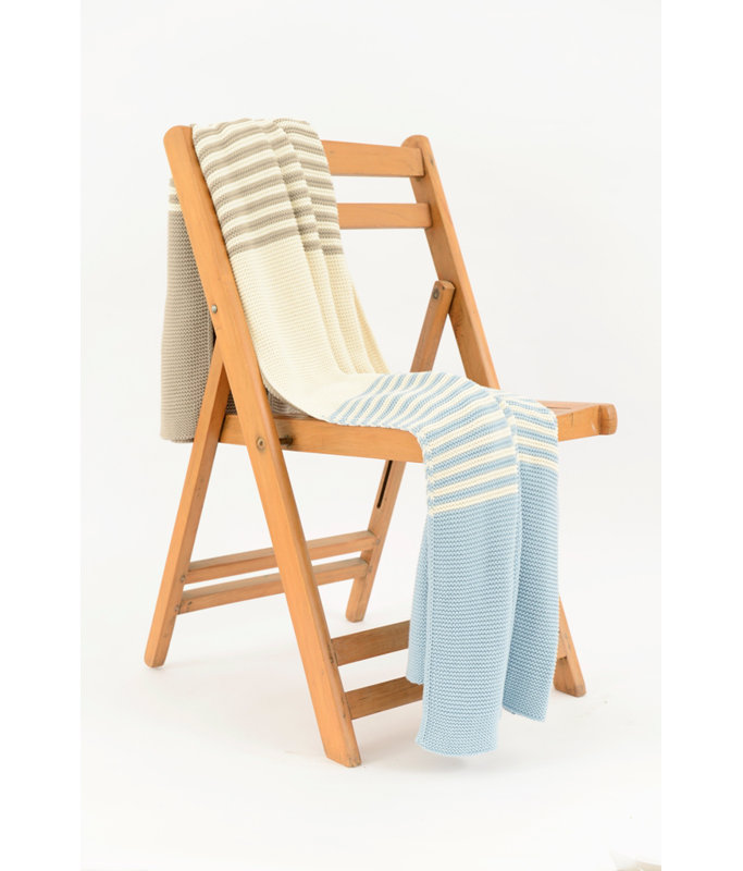 Shannon Knitted Throw Blanket, Stone / Natural / Sea Blue