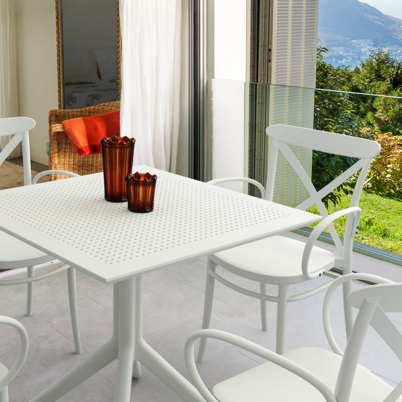 Farrah Square Patio Dining Table, White, 29.5" H x 27.5" W x 27.5" D, No