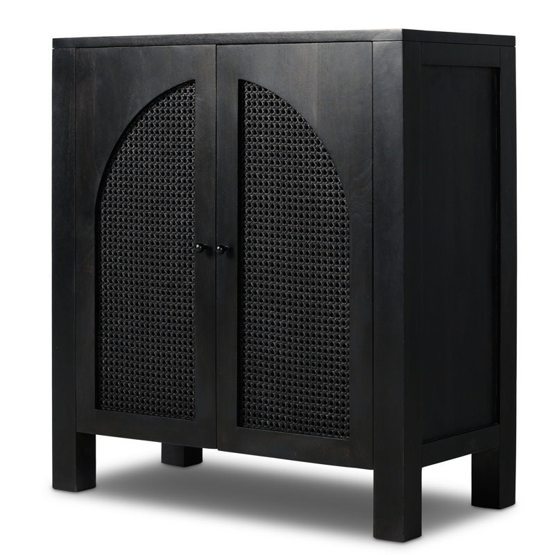 Black Wash Solid Wood and Cane Bar Cabinet