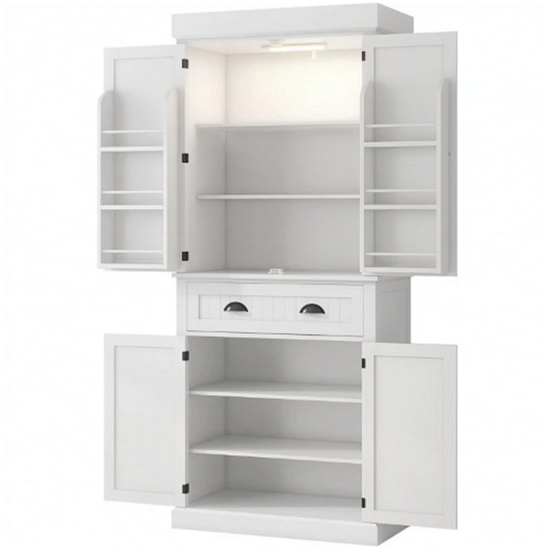 Armoire de cuisine de style nordique avec lumières DEL, 6 tablettes de porte, un tiroir et 4 tablettes réglables pour la maison