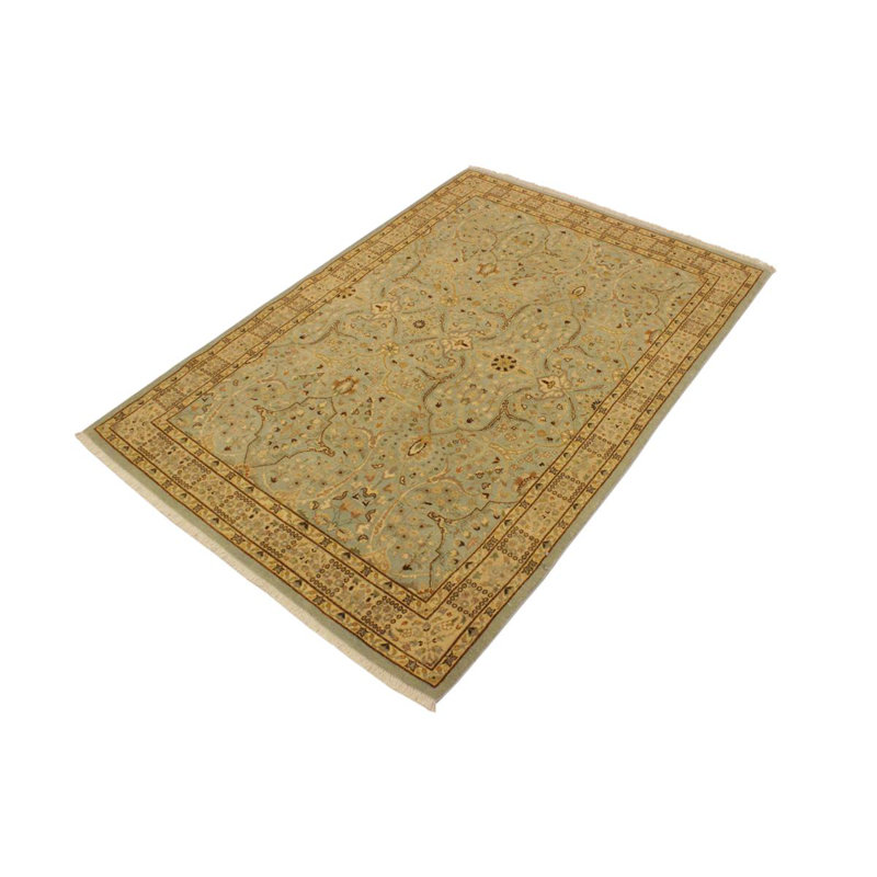 Tapis bleu / ivoire oriental en laine noué à la main 4 pi x 5 pi 11 po