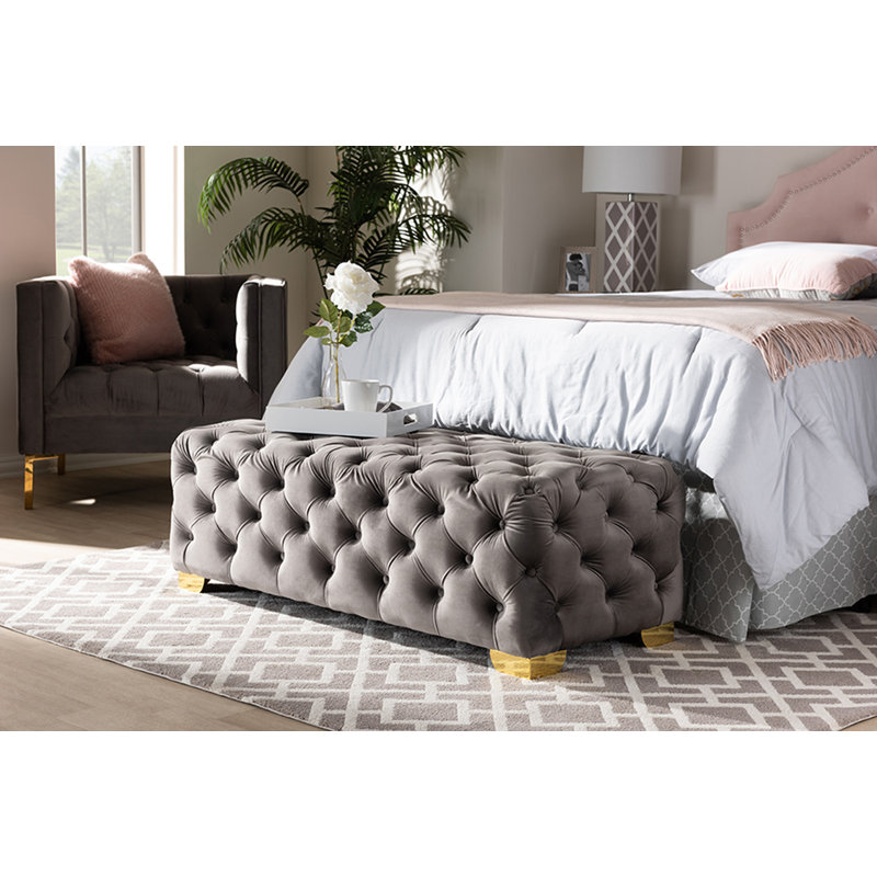 Crotts Velvet Upholstered Bench, Gray
