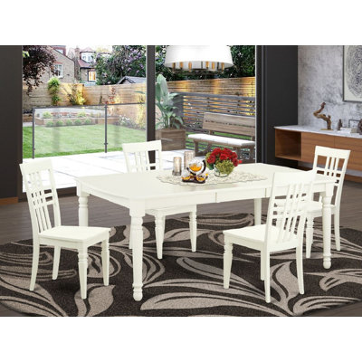 Ensemble de table de salle à manger 5 pièces comprenant une table de cuisine rectangulaire avec rallonge papillon et 4 chaises, 42 po x 78 po, lin blanc