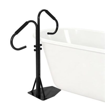 2-Way Hot Tub Handrail with 360° Swivel, 38"–58" Adjustable Height, Slide-Under Mount Base, 600 lb Rated Capacity,Black