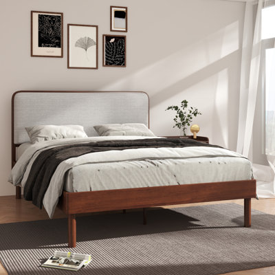 Wyller Rubberwood Platform Bed, Natural Walnut Finish, Queen