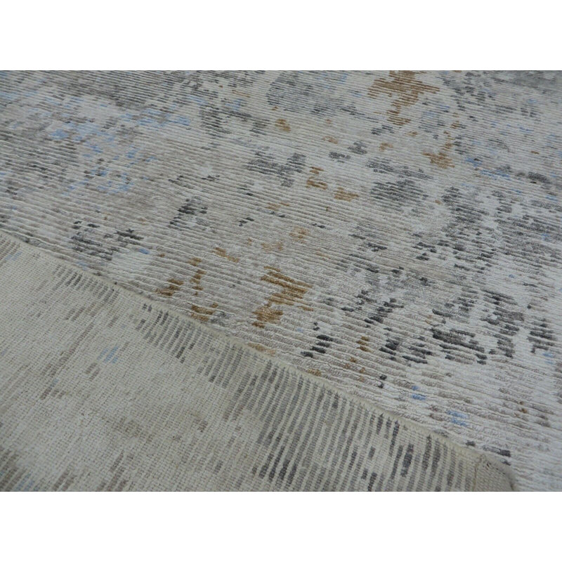 Tapis de zone noué la ivoire/gris 9 pi x 12 po one-of-kind à la main