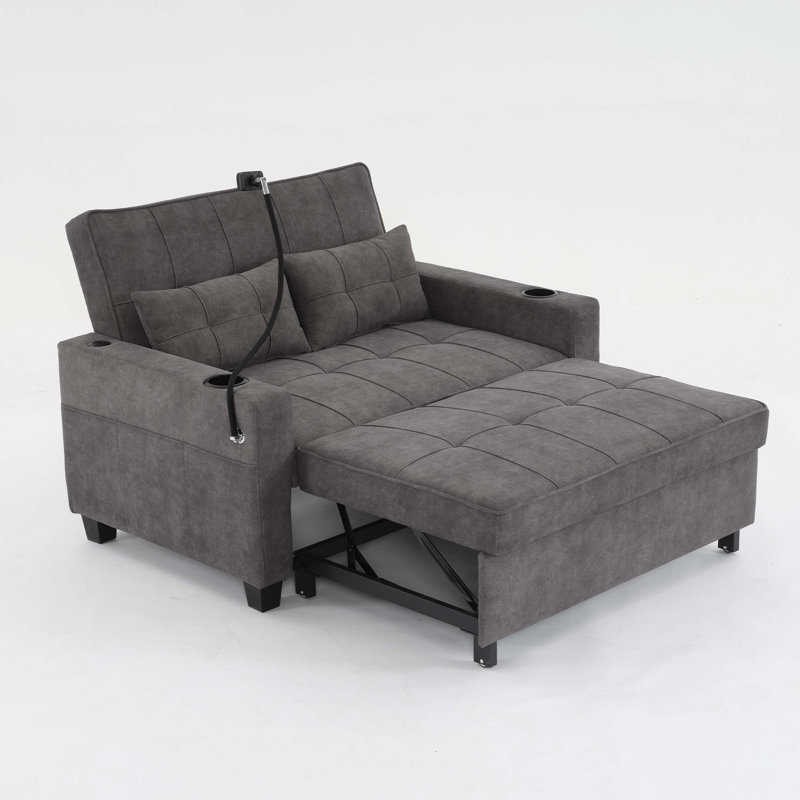 Futon-chaise convertible 3-en-1 avec ports USB, Gris foncé
