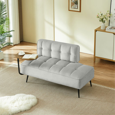 Modern Two-Seater Velvet Sofa With Backrest & 360° Rotating Side Table – Entryway Ottoman, Multi-Use Bench, Office Desk And Chair Set, Space-Saving Design For Living Room, Bedroom, Apartment