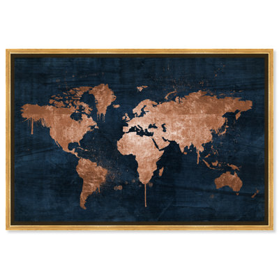 " Mapamundi Copper Blue Metallic World Map Modern Blue " by Oliver Gal