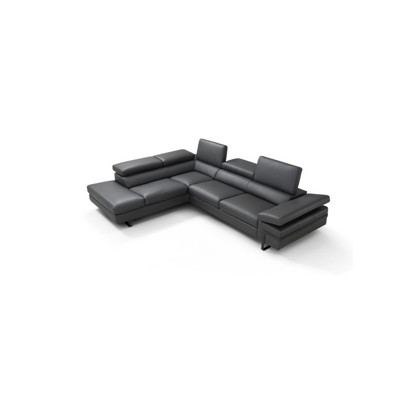 Besi Upholstered L-Shaped Sectional Left Hand Facing, Dark Gray Genuine Leather, Left Hand Facing