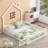 Wood Full Size House Platform Bed with Guardrail, White-1852513636