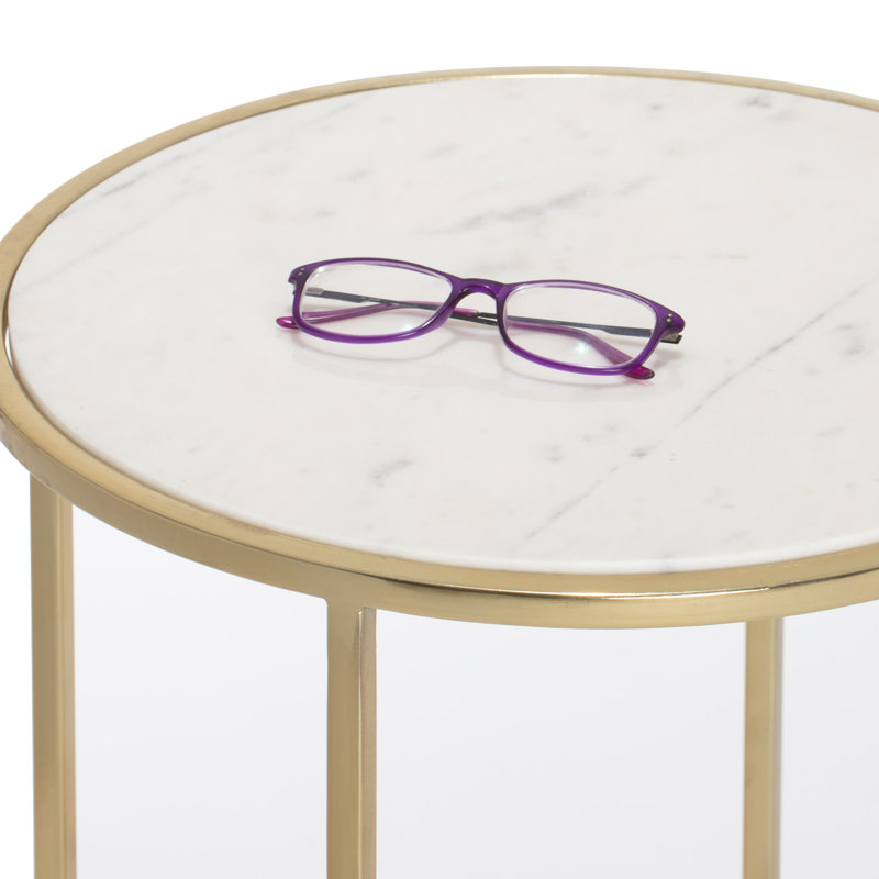 Elliott Round White Marble and Gold Metal Side Table