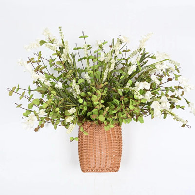 Artificial Farmhouse Wildflower Floral Arrangement For Front Door Wall Decor, Blossoms Cluster Berry Greenery Foliage Faux Flower For Dining Table Centerpieces, Home Office Wedding Party Decor
