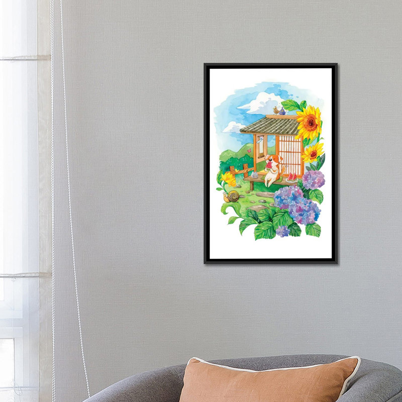 « summer jardin », impression sur toile, H 26 po x l 18 po x P 1,5 po, Toile avec cadre noir, Pas de tapis