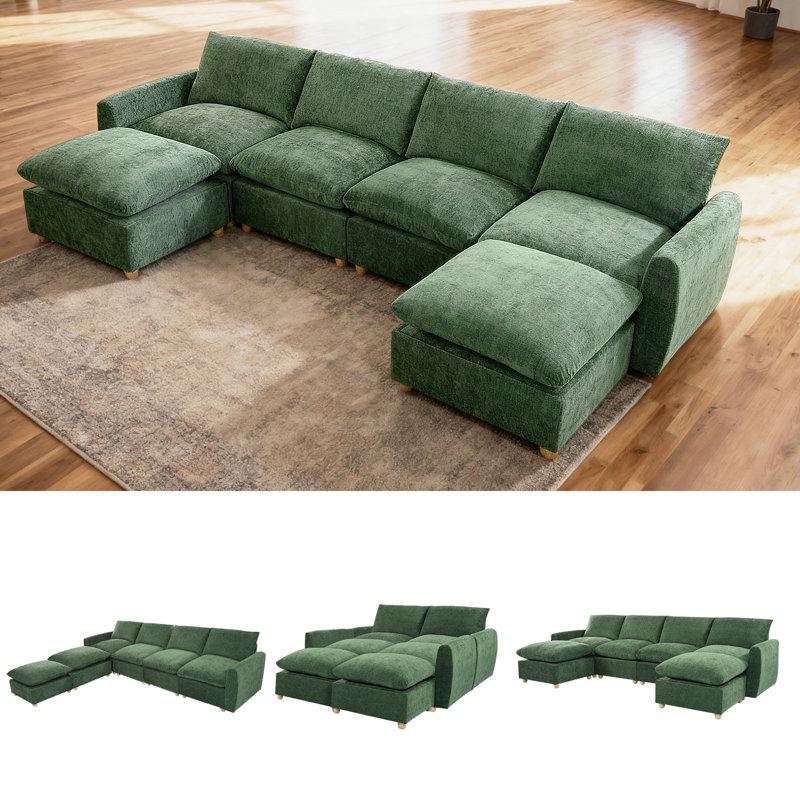 129.12" Chenille Upholstered Sofa, Green