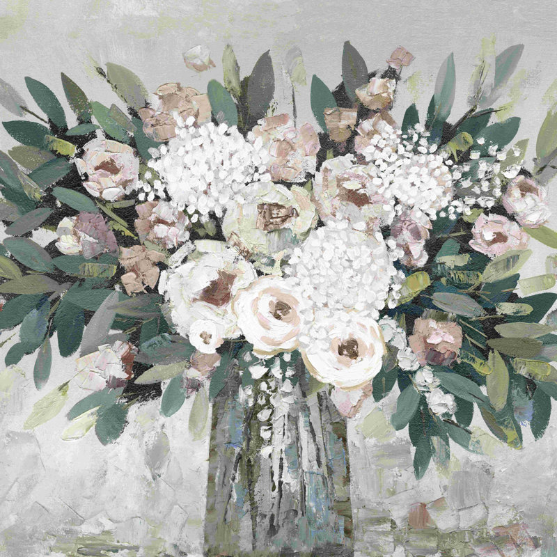 Bouquet floral discret - peinture sur toile tendue, H 30 po x l 30 po
