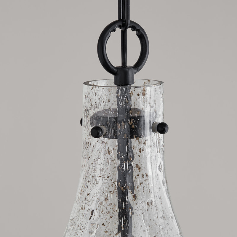 1 - Light Single Pendant, Seeded Stone, Matte Black