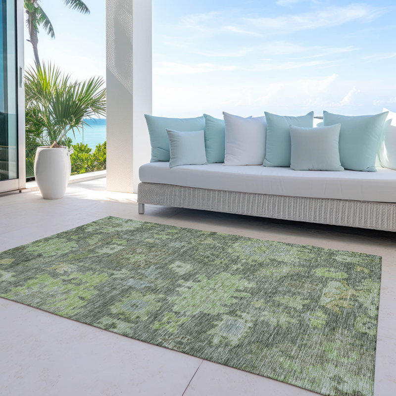 Tirana Green Washable Indoor-Outdoor Rug - , 8' x 10'