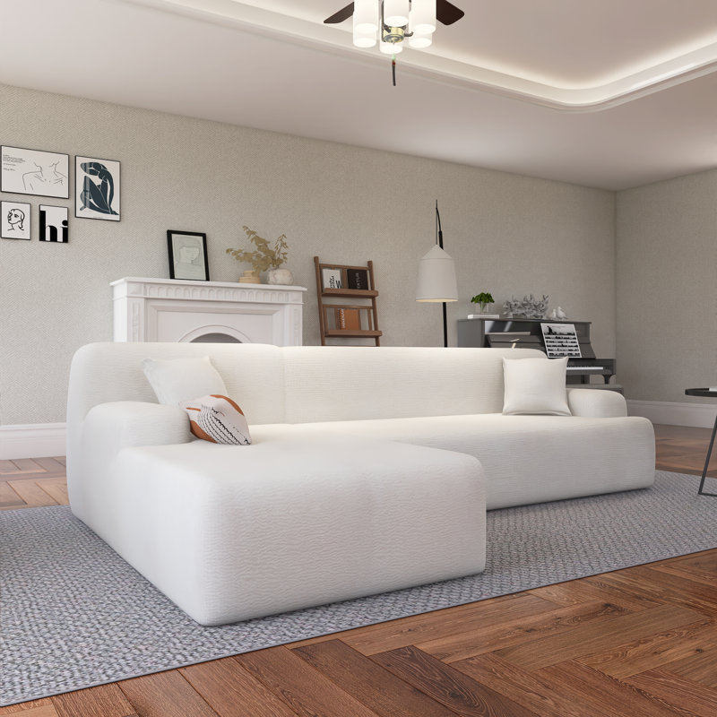 Grand canapé modulaire moderne en L, Coton beige