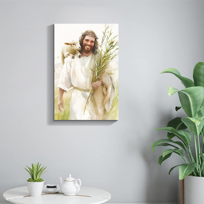 Art sur toile, "Jesus et agneau", H 36 po x l 24 po