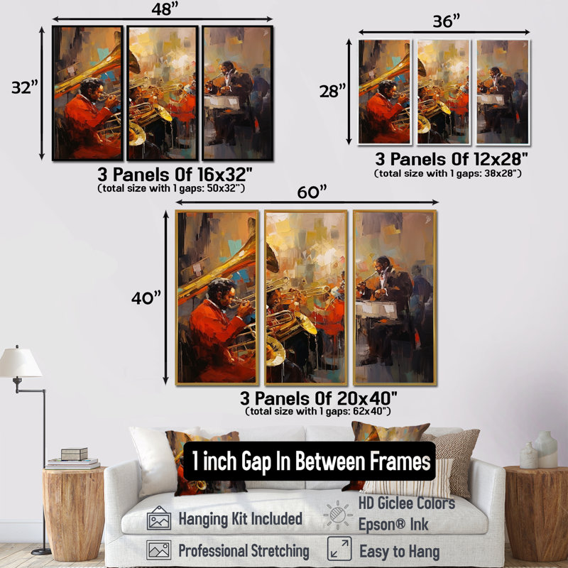Ensemble d'art mural Orlane - Musicien, Cadre flottant doré, H 32 po x l 48 po x P 1 po