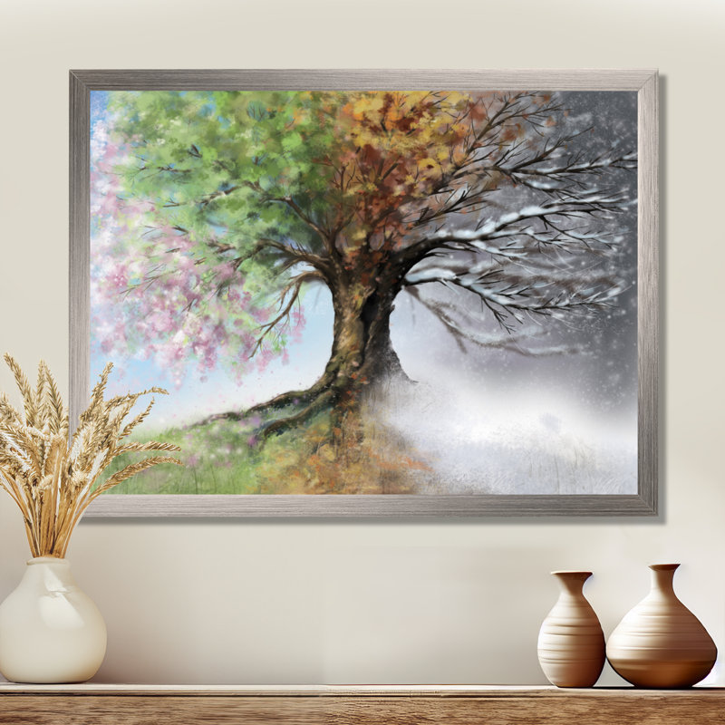 Arbre sur toile, impression de nature quatre saisons - Arbre avec quatre saisons, Impression encadrée, H 24 po x l 32 po