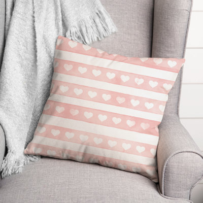 Simple Watercolor Stripe Heart Pattern Throw Pillow