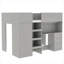 Lit mezzanine double en bois avec garde-robe intégrée, bureau, tablettes et tiroirs de rangement, gris