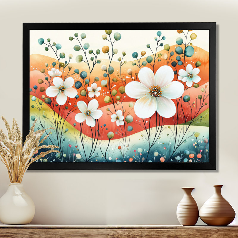 Désert, fleur de pommier, champ I, Noir, noir, noir, noir, H 12 po x l 20 po, Picture Framed